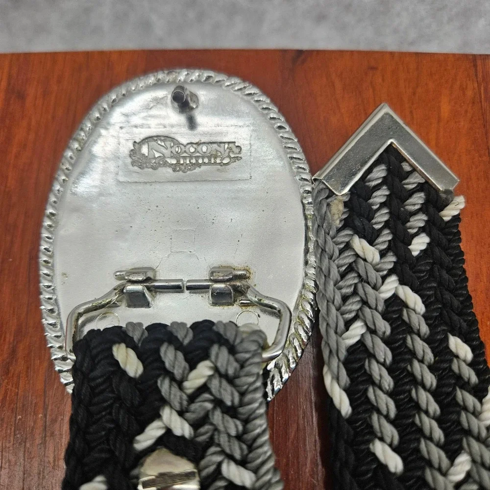 Nocona Buckles‎ Western Cowboy Belt Oval Engraved Braided Black Gray White 38